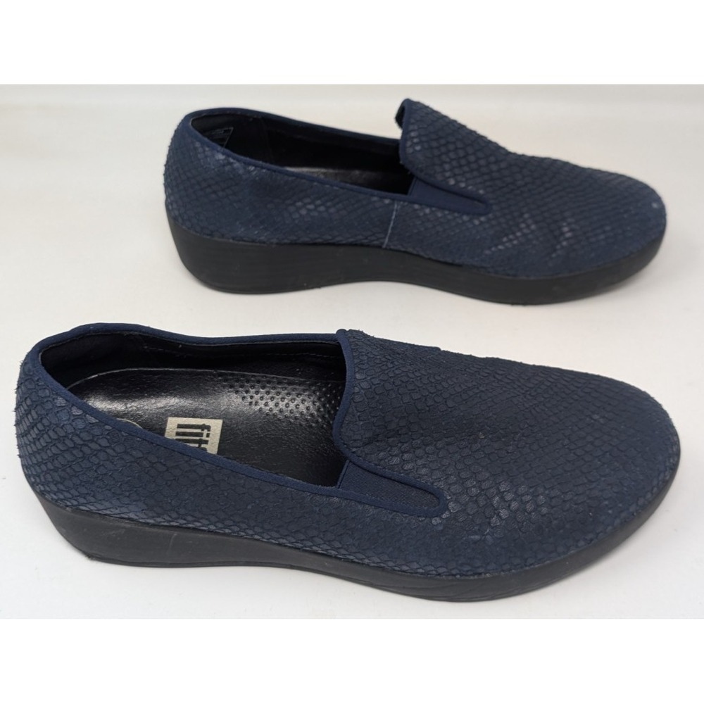 Fitflop Superskate Snake Print Loafers Size 7 Midnight Navy Blue Comfort‎ Shoes